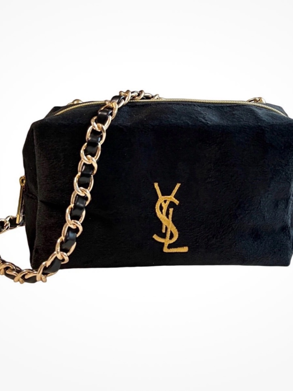Saint Laurent Black Crossbody Bag with Gold Chain and Logo